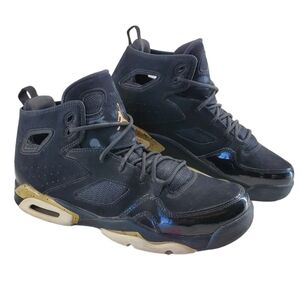 Nike Air Jordan Flight Club 91 Shoes Black Gold 2017 Youth 7Y Wmn 8.5 555472-031